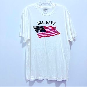 Old Navy Men’s Patriotic American Flag White Tee Shirt Stars and Stripes